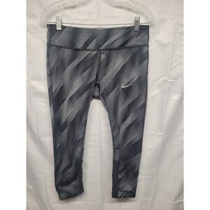 Nike Womens Capri Pants Black Gray Diagonal Stripes Stretch Running Dri-Fit M